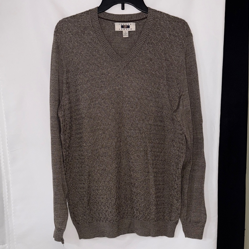 Joseph Abboud V-Neck Sweater - Light Heather Brown Wool Blend